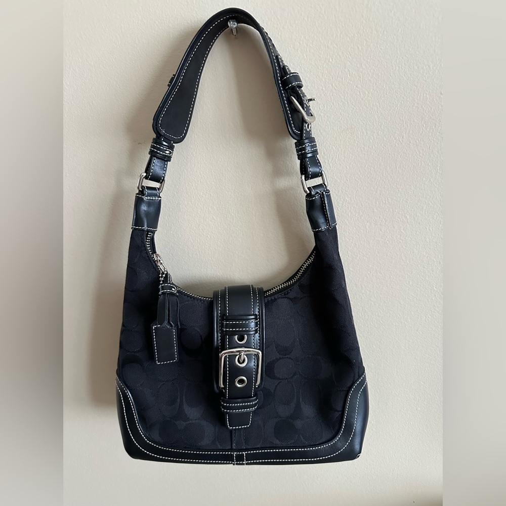 Coach Black Leather Trim Shoulder Bag